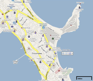 A zoomed Google map of Trincomalee